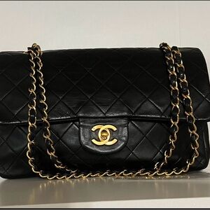 Chanel Medium Double Flap 24K Gold Plated Hardware Lambskin Bag